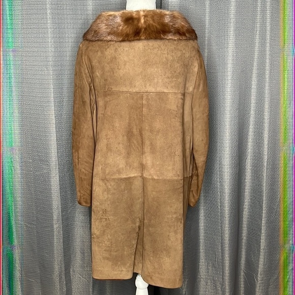 VINTAGE SUEDE WOMENS LONG JACKET WITH FUR NECKLINE SIZE MEDIUM - Picture 7 of 11